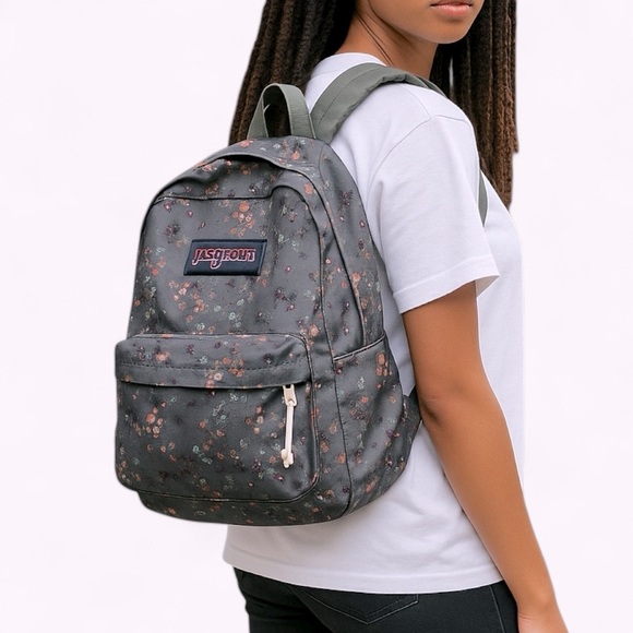Jansport | Shady Grey Sprinkled Floral Backpack School Books Travel Commute Gym - Picture 1 of 11